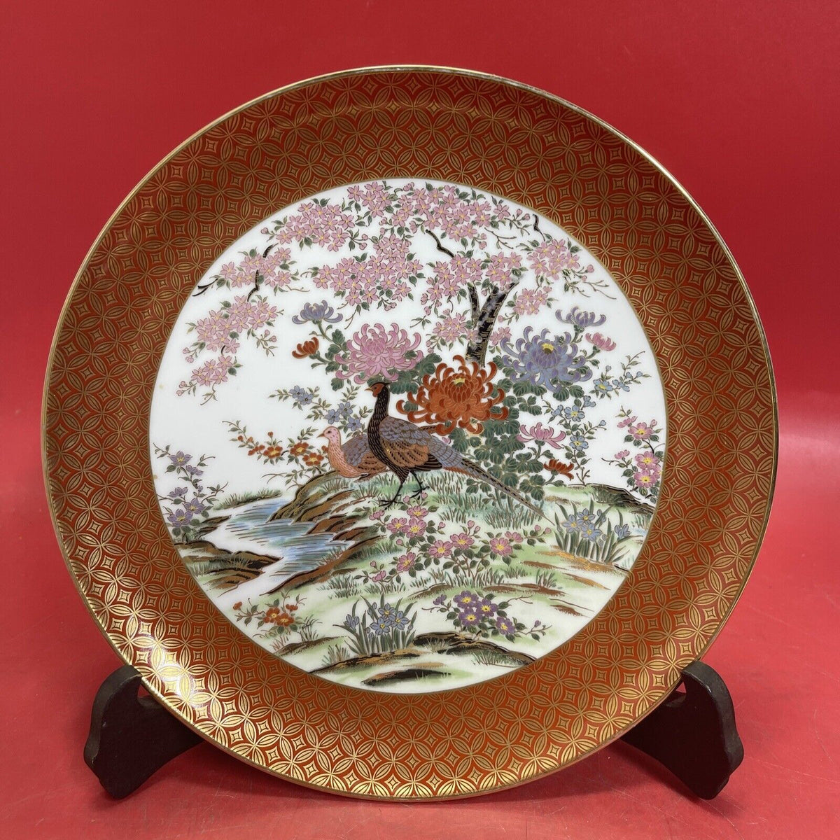 Vintage Shibata Toyo Hand painted Japan Porcelain Plate Pheasant Gold Trim 10”