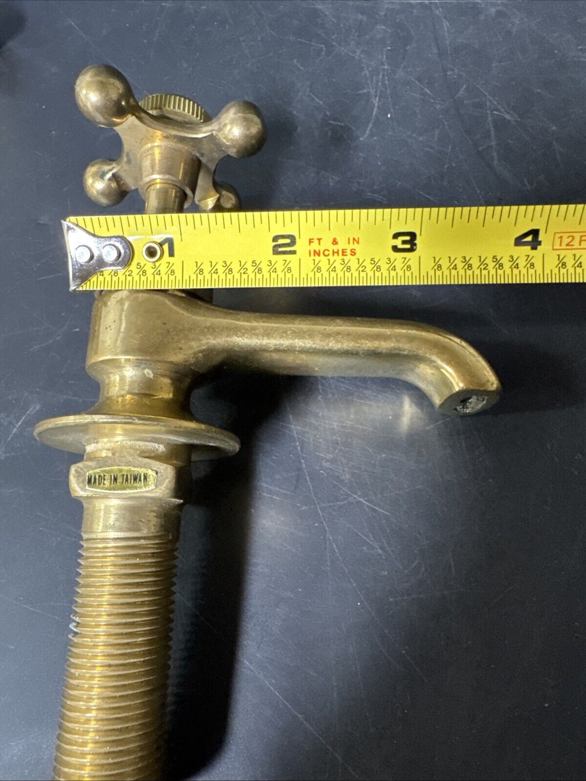 Vintage BRASS BATH HOT & COLD KITCHEN SINK BASIN CROSS HANDLE TAPS OLD