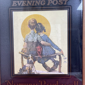 Vintage The Saturday Norman Rockwell Picture Frame wood glass wall decor