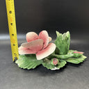 Vintage Sculpture Capodimonte Pink Flowers Italy Porcelain Ceramic