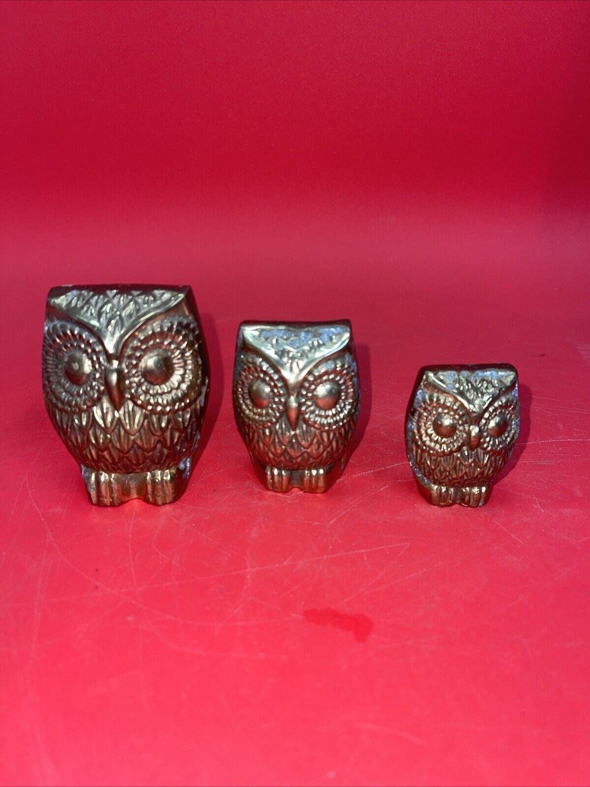 Vintage Solid Brass Owls Set Of 3