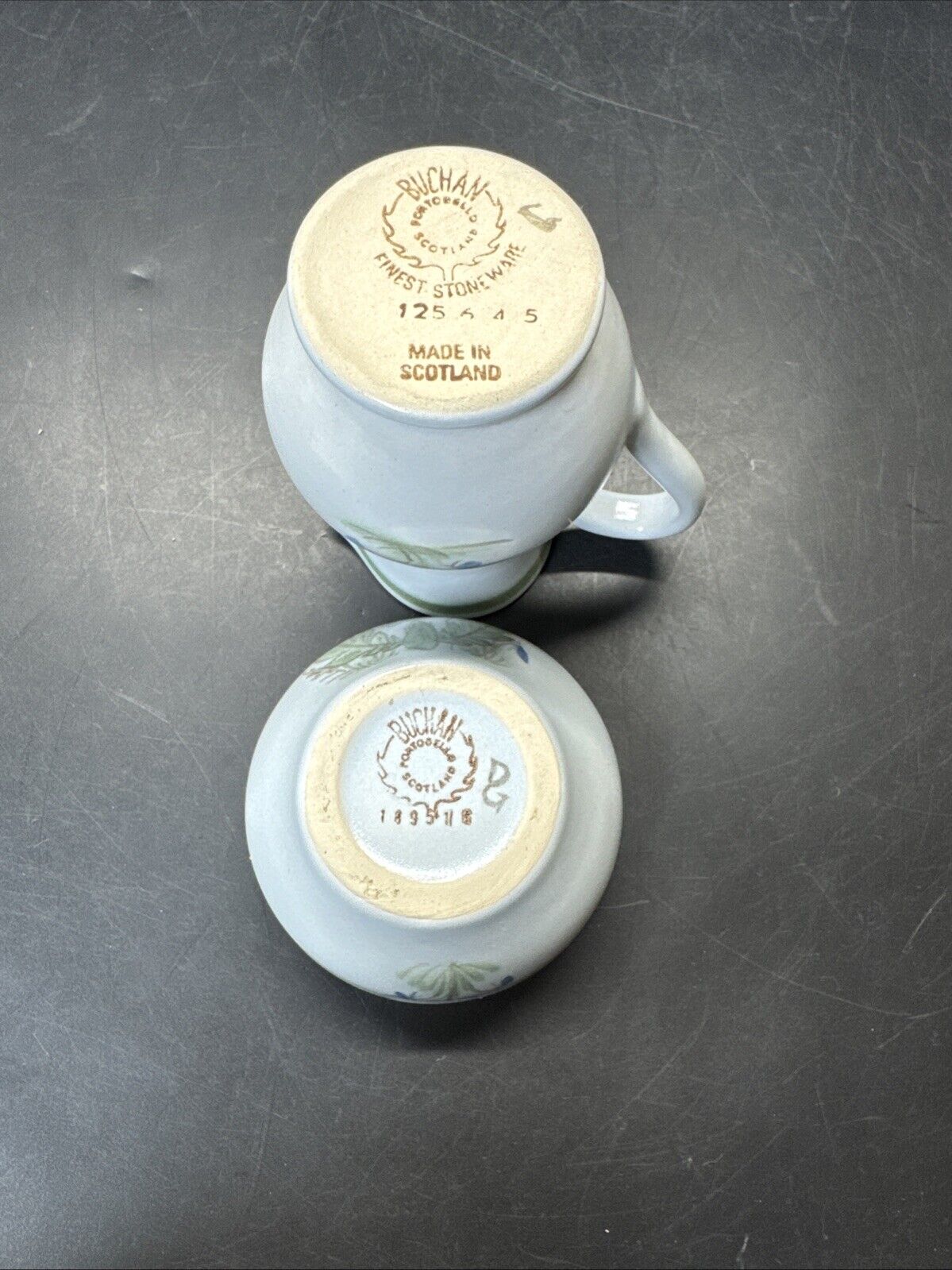 Buchan Pottery Portobello Scotland Thistle Creamer & Sugar Blue