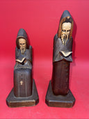 Vintage Carved Wood Statue Wooden Bearded Monk Priest Figure Bible Breviary Set