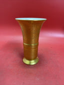 Pickard 7 In Gold Etched Daisy & Rose White Enamel Interior Fluted Vase