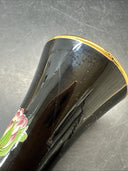 Norleans Black Vase with Pink Flower Oriental Vase Made In Italy Gold Trim