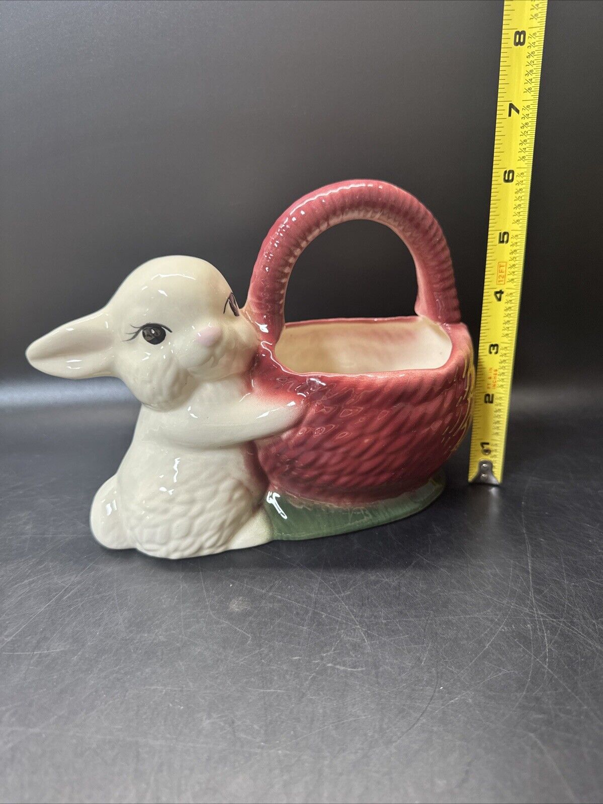 Vintage Bunny Figurine With Basket Planter