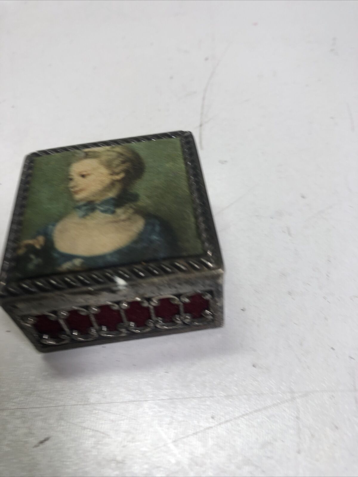 Trinket Box Velvet Lined Jean-Baptiste Perronneau Marie-Anne Huquier on Silk