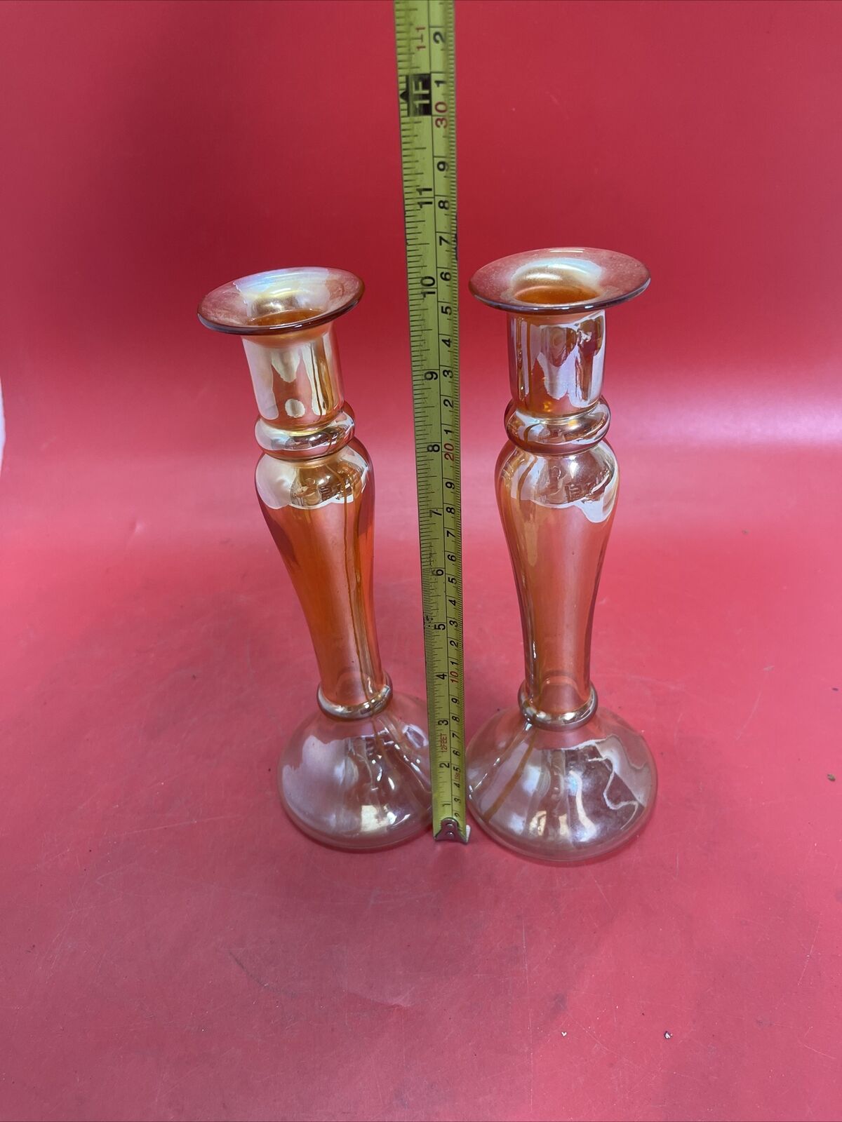 Antique Carnival  - Pair of Marigold Candlesticks 10”