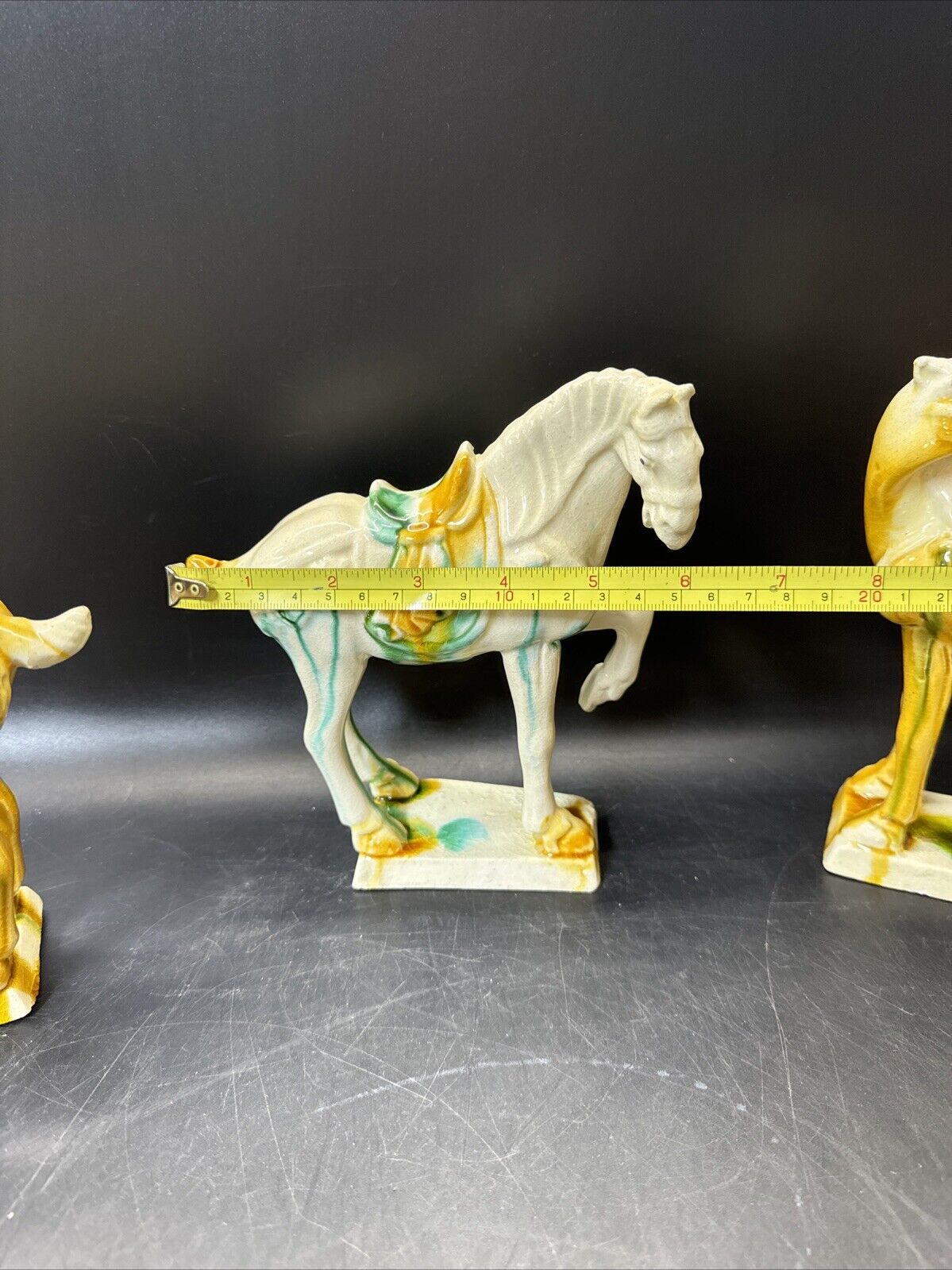 Vintage Drip Style Glaze Ceramic War Horse Figurines/lot 3