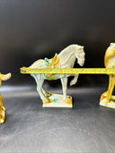 Vintage Drip Style Glaze Ceramic War Horse Figurines/lot 3
