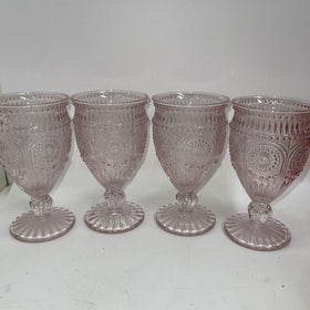 Weddingstar Vintage Inspired Pressed Glass Goblet, Clear-Pink  10oz Lot 4