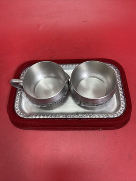 Oslo Pewter textured Cream and Sugar Set w/ Tray.  Perletinn design from Norway.