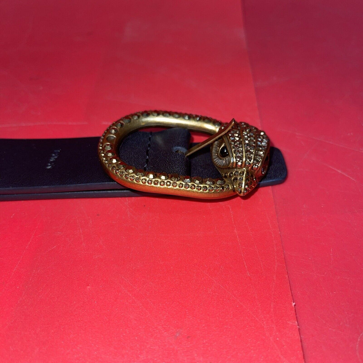 KURT GEIGER LONDON LARGE EAGLE HEAD LEATHER BELT IN BLACK  SIZE XS/S