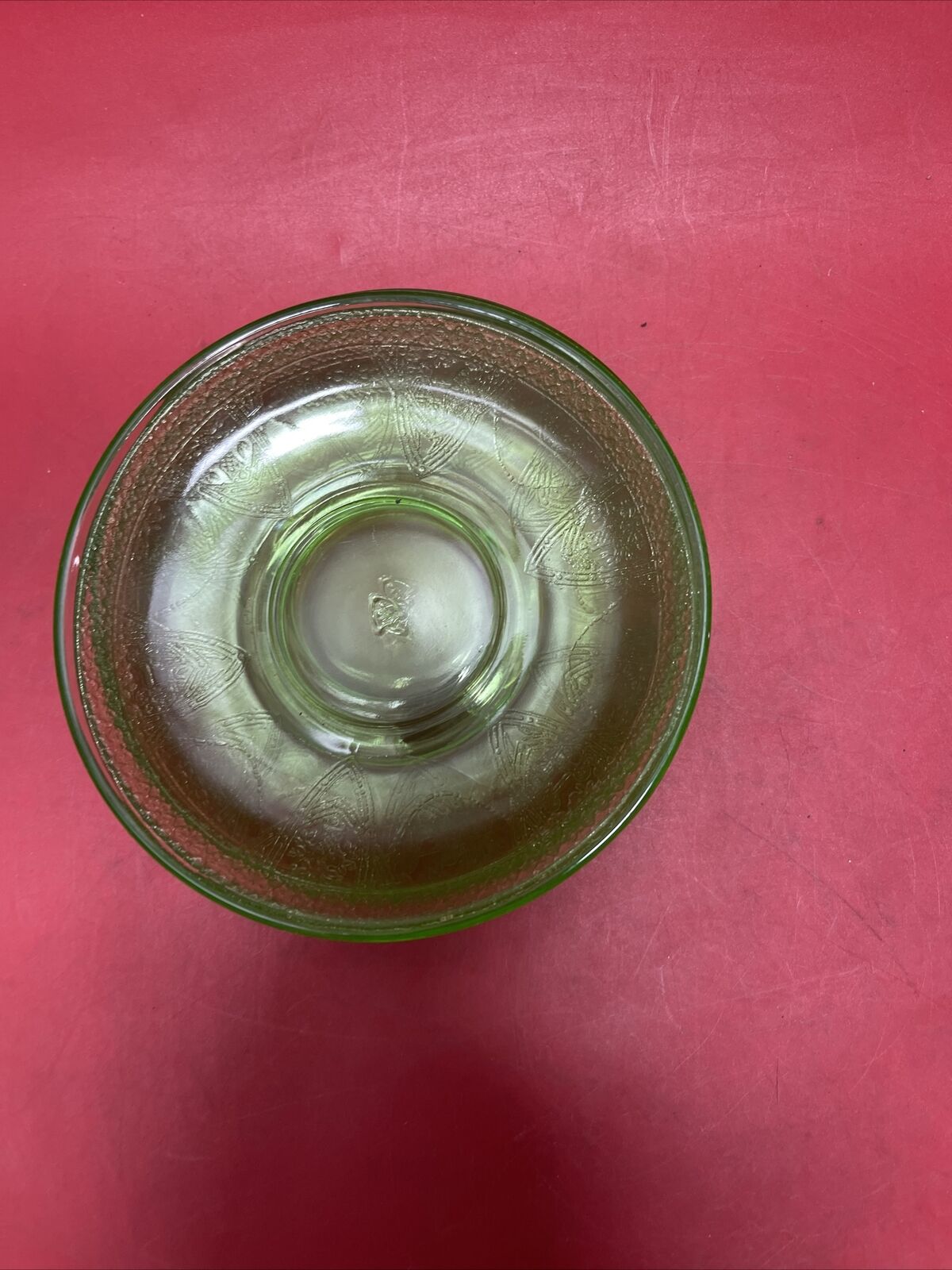 Anchor Hocking Depression Glass Cameo Ballerina Green Uranium Tea Cup & Saucer