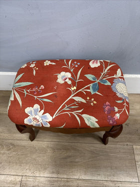 Vintage Needlepoint Footstool Floral Upholstery with Queen Legs