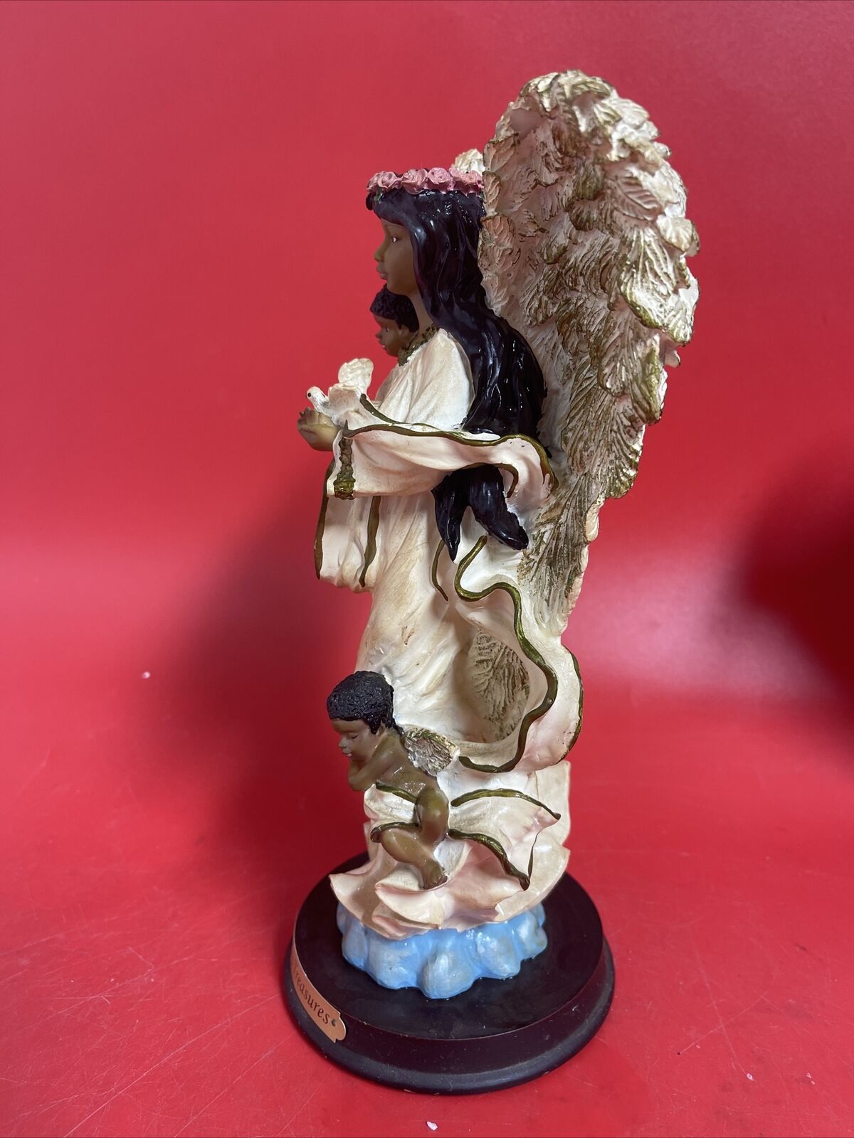 Ebony Treasures  African American  Angel  Holding A Dove  And  2 Cherubs