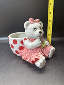 Vintage Teddy Bear And Bunny Pottery Ceramic Planters Set