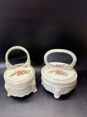 Dresser Jewelry Trinket Vanity Set 2- Mirrors Lidded Footed Floral Porcelain