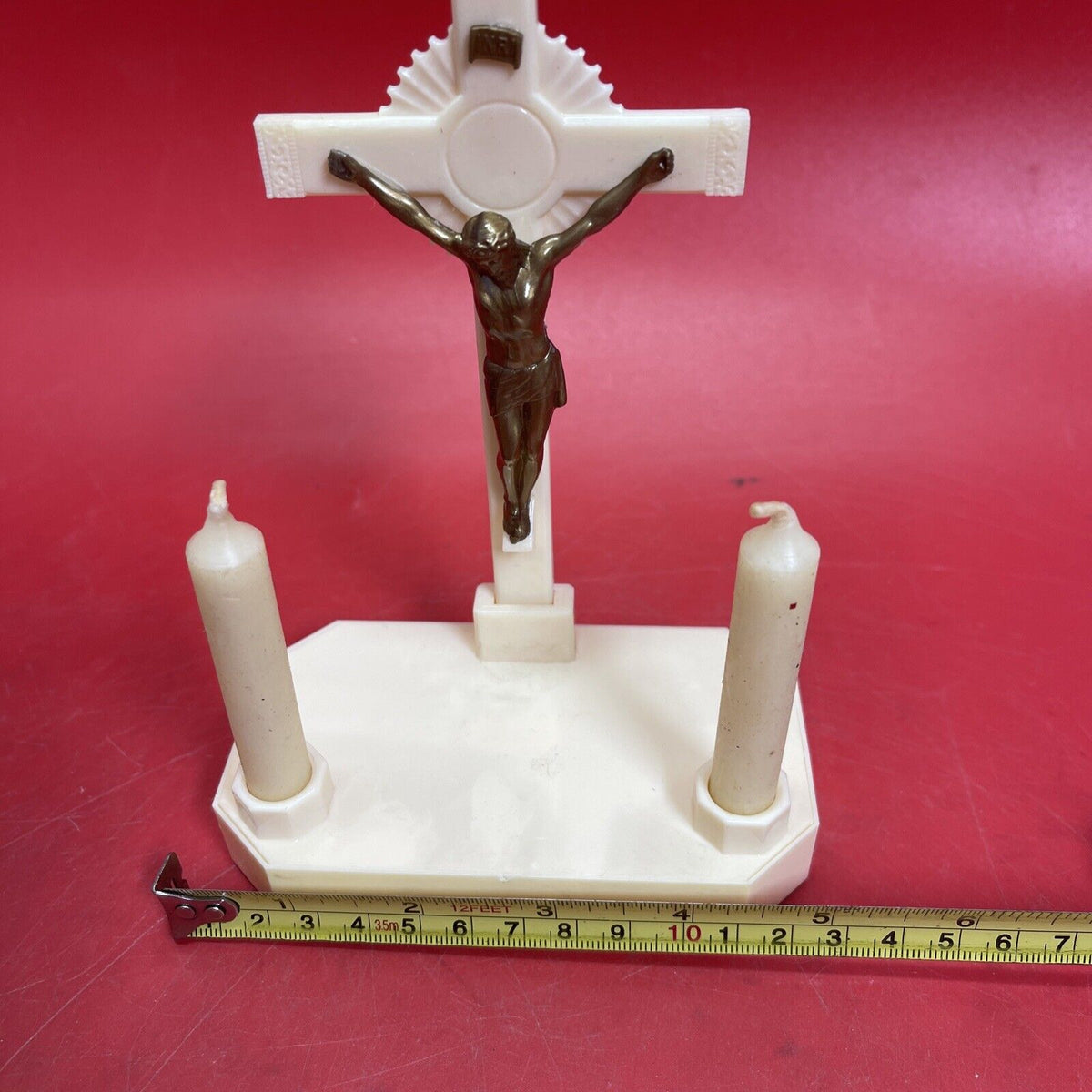Vintage crucifix for the sick with wax candles