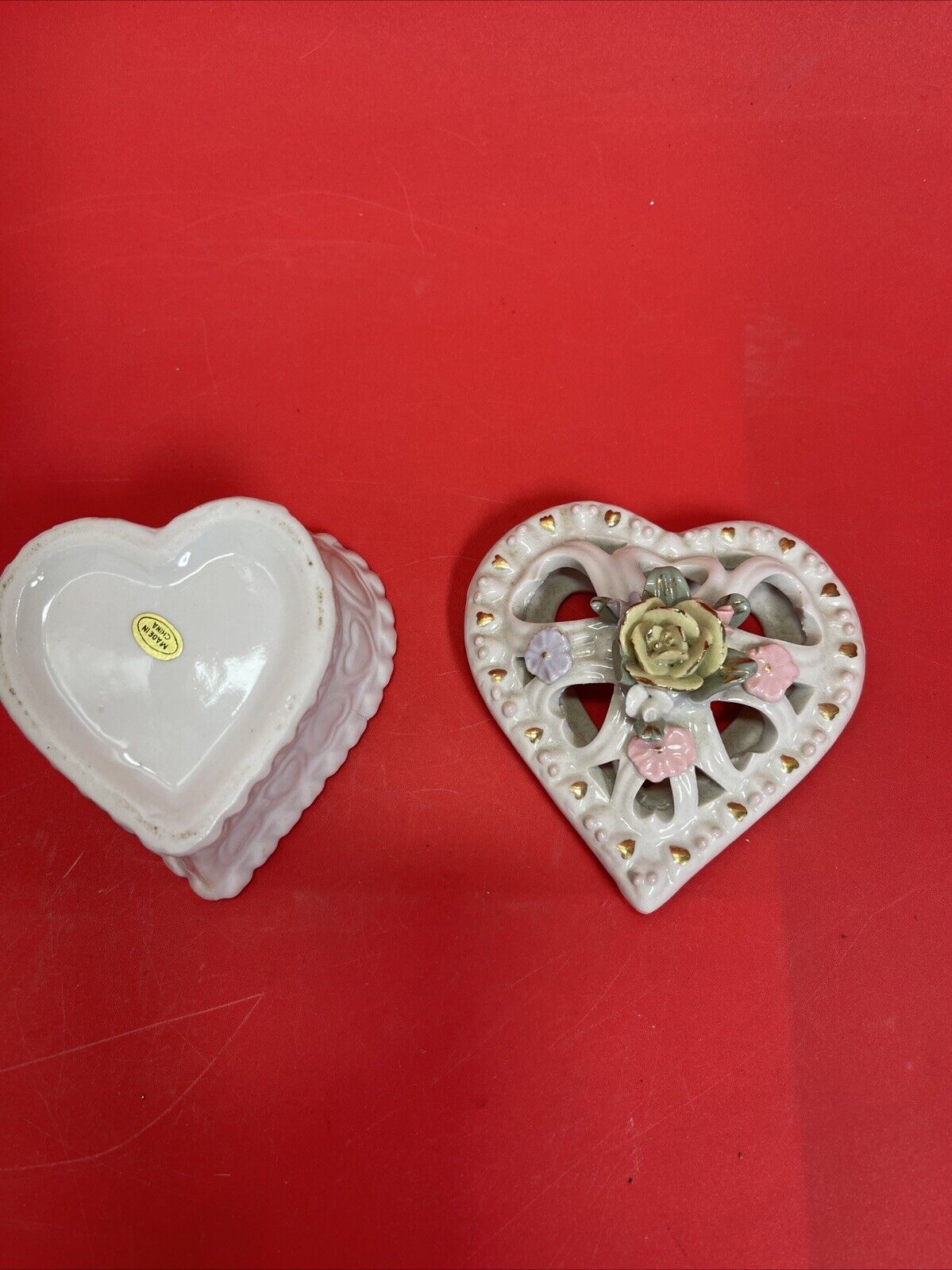 Lot Of (3) Porcelain Floral Jewelry Dishes With Lids