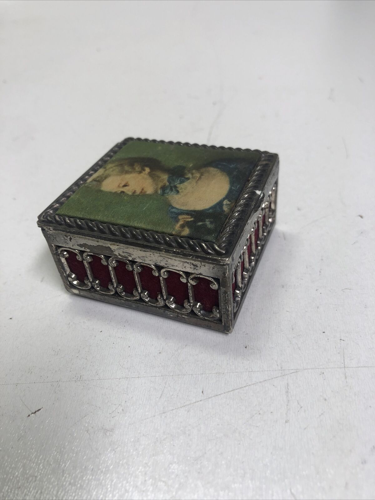 Trinket Box Velvet Lined Jean-Baptiste Perronneau Marie-Anne Huquier on Silk