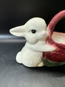 Vintage Bunny Figurine With Basket Planter