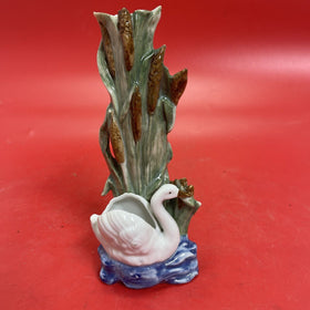 Majolica Swan & Cattails Bud Vase 7” Tall Made in Germany Signed & Numbered