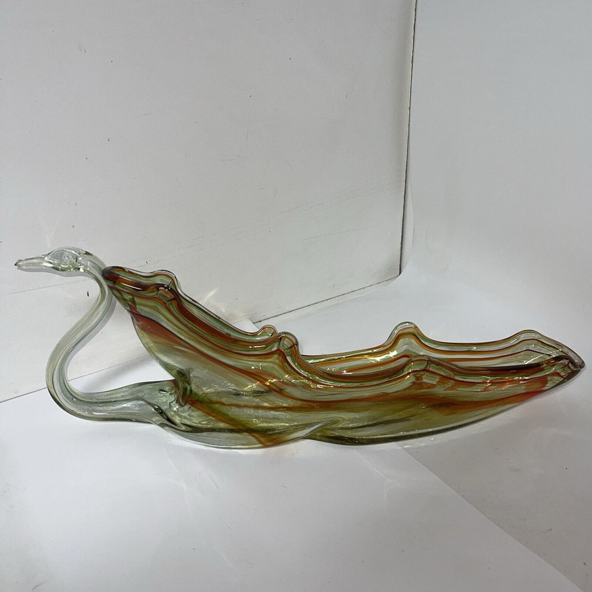 Vintage Large 20" Blown Art Glass Swan  Centerpiece Planter Bowl Dish