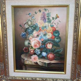 Vintage Floral Print in Gold Frame 15”x13”