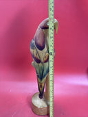 Vintage Wooden Parrot on Perch Hand Carved Painted Tropical Sculpture 16”