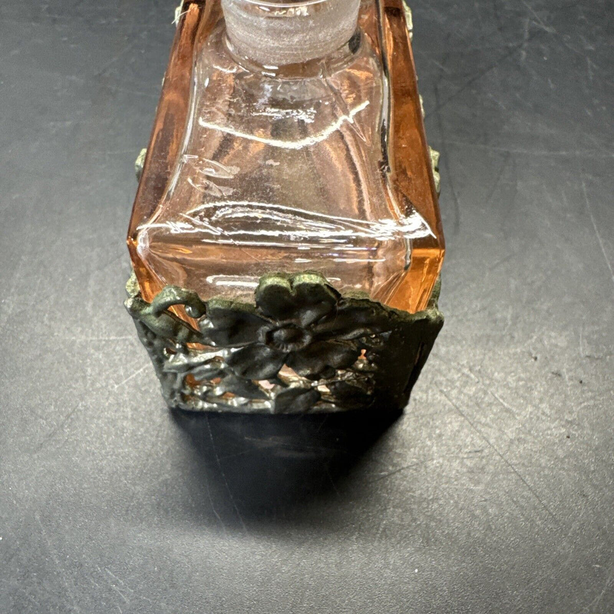 Vintage Art Nouveau Pink with Silver Lattice Ornate Perfume Bottle