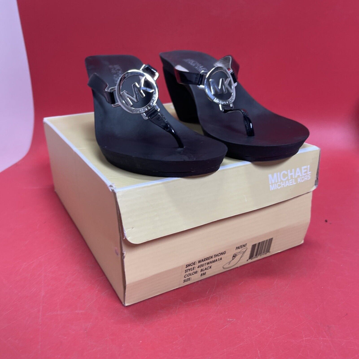 Michael Kors Black Patent Leather 3” Wedge Sandals Size 8