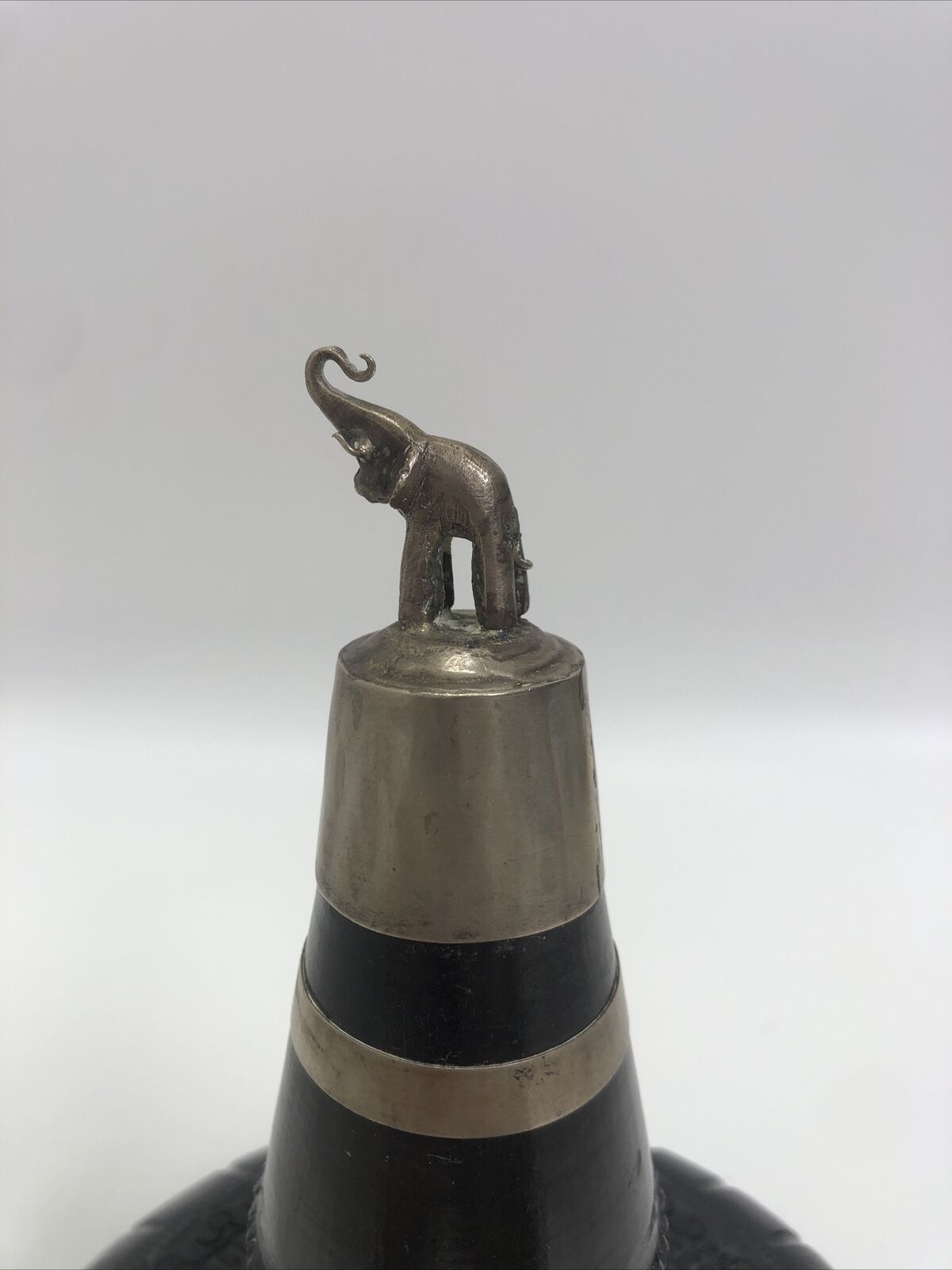 Thai Pottery Carved Bottle with Elephant Finial, Antique