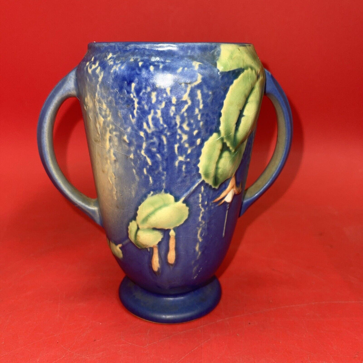 Roseville Fuchsia Blue  Vintage Art Pottery Ceramic Flower Vase 893-6