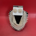 Pearl Bib Statement Necklace Earring Set Oversized Collar Beaded Costume Jewelry