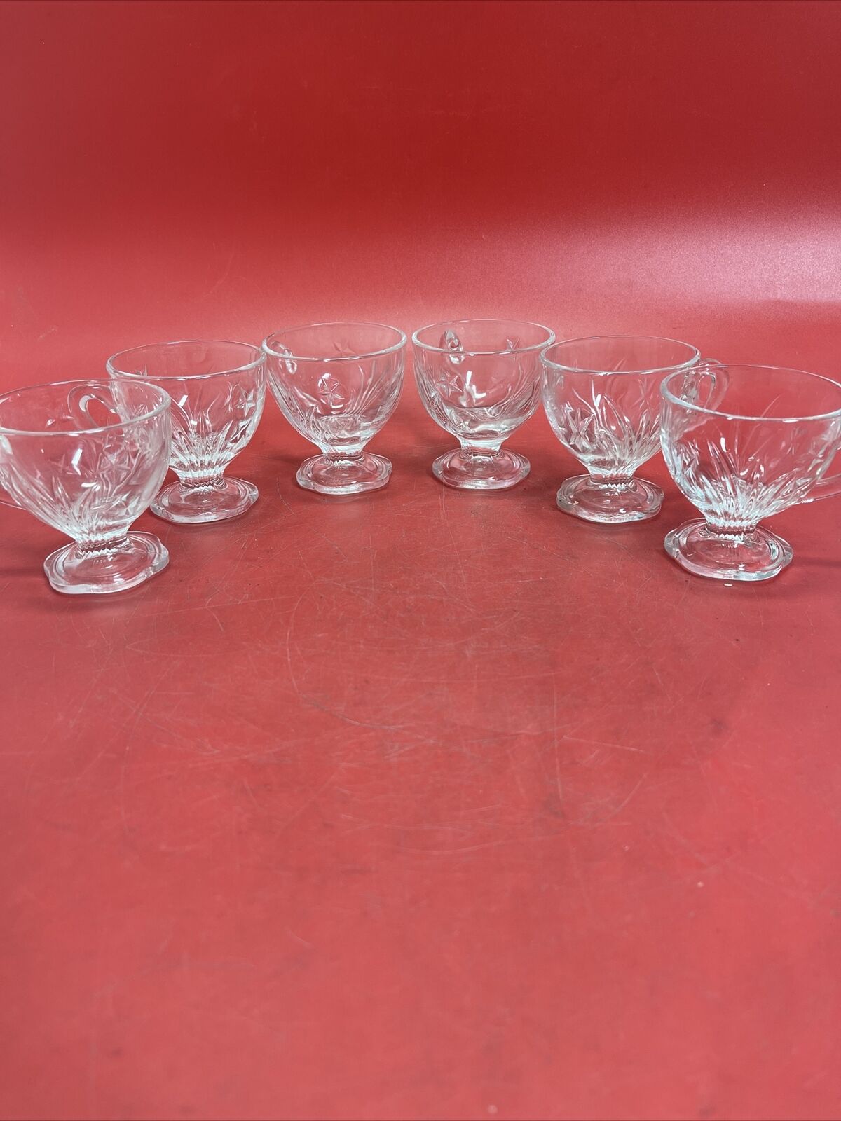 Vintage Pressed Glass Scalloped Hexagon Footed Punch / Cocktail Cups Lot 6