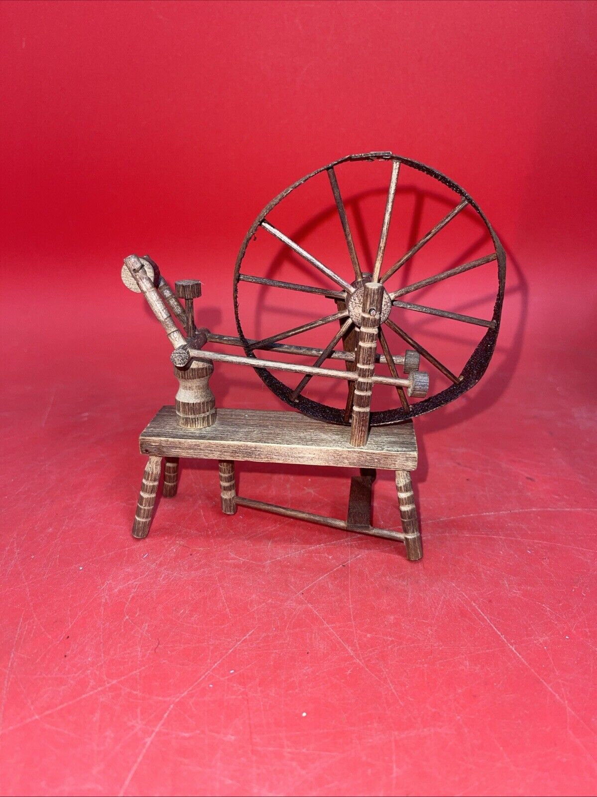 Vintage Miniature Spinning Wheel Wooden Hand Made