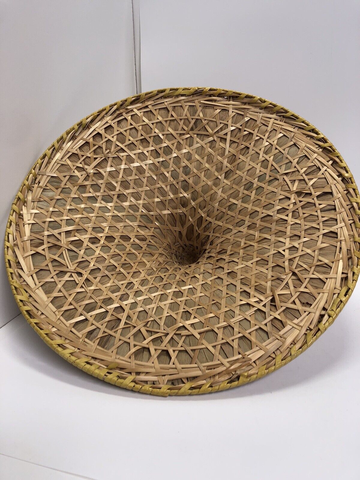 Vintage Asian Wicker Hat Coolie Bamboo Rice Paddy Sun Hat Conical Gardening