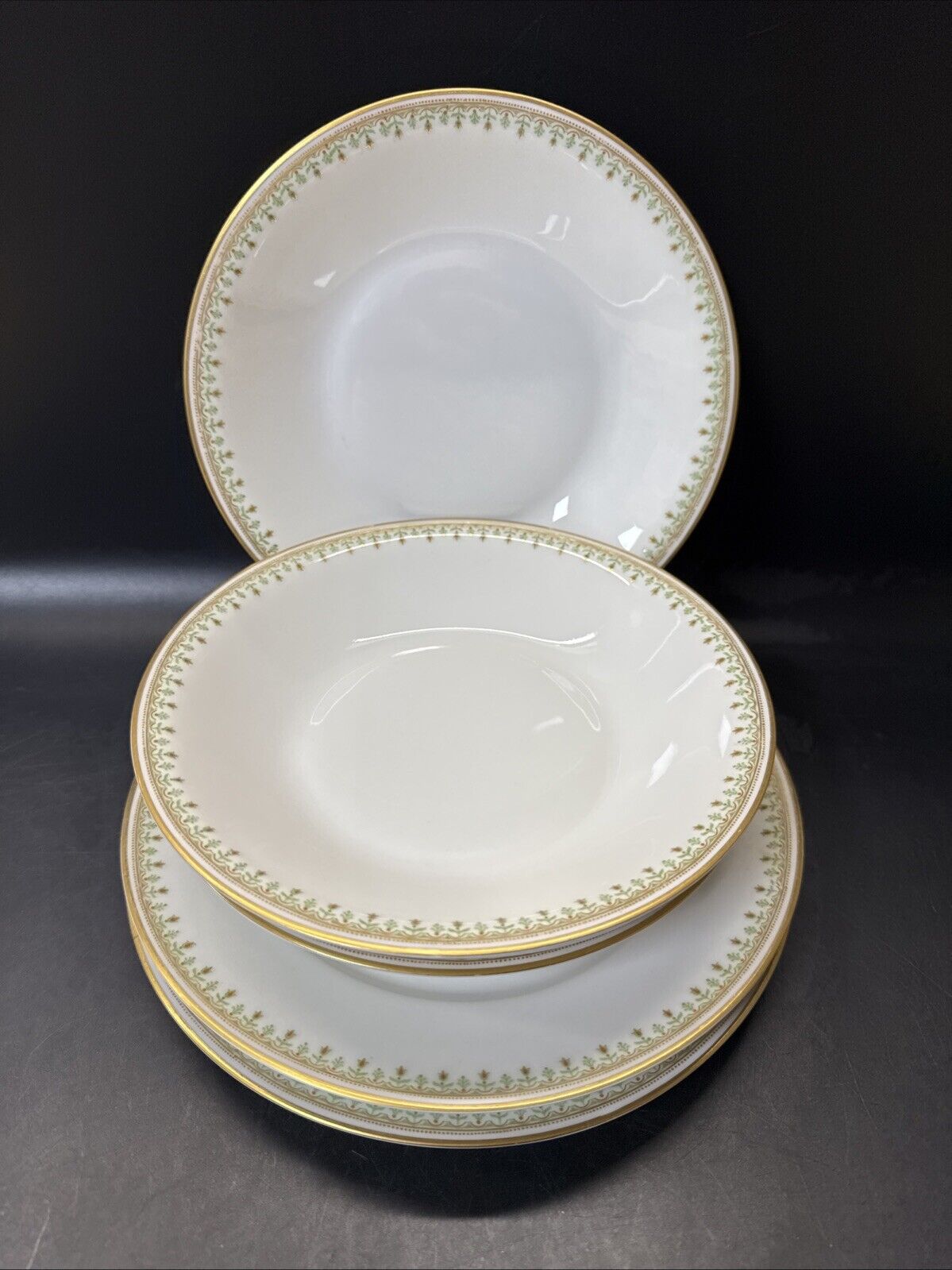 Theodore Haviland Limoges France Various Plates Green & Gold Trim/ Lot Of 6