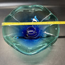 Vintage Murano-Style Cobalt Blue with Green Edges Art Glass Wave Ruffle Bowl 10"