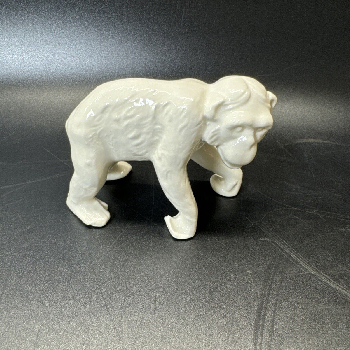 VINTAGE SMALL WHITE APE CHIMPANZEE MONKEY FIGURINE CZECHOSLOVAKIA ART POTTERY