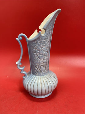 Vintage Red Wing Art Pottery 1943 Antique Blue Floral Pitcher 12"