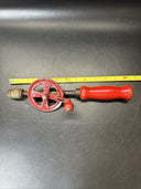 Antique Newton Yankee Style Crank Ratcheting Hand Drill with Wooden Handle