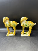 Vintage Drip Style Glaze Ceramic War Horse Figurines/lot 3