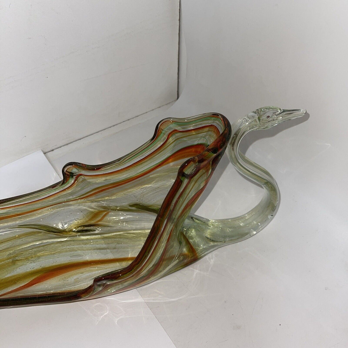 Vintage Large 20" Blown Art Glass Swan  Centerpiece Planter Bowl Dish