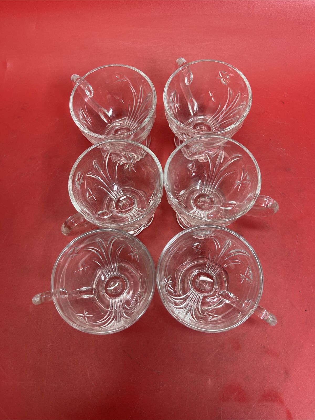 Vintage Pressed Glass Scalloped Hexagon Footed Punch / Cocktail Cups Lot 6