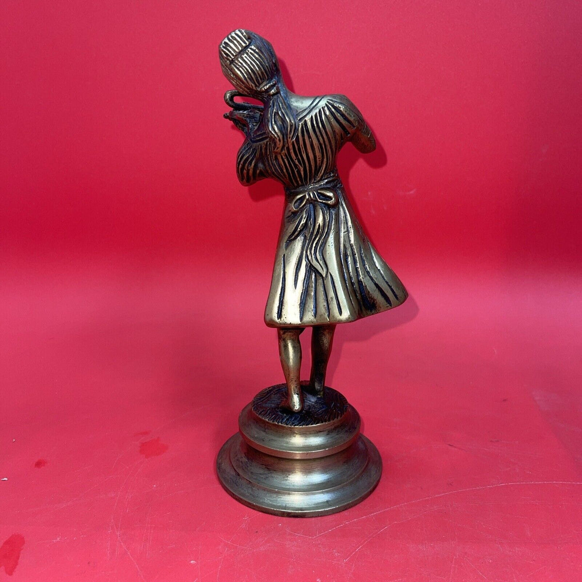 Brass Statues Figurines Boy And Girl Playing The Flute & Violin