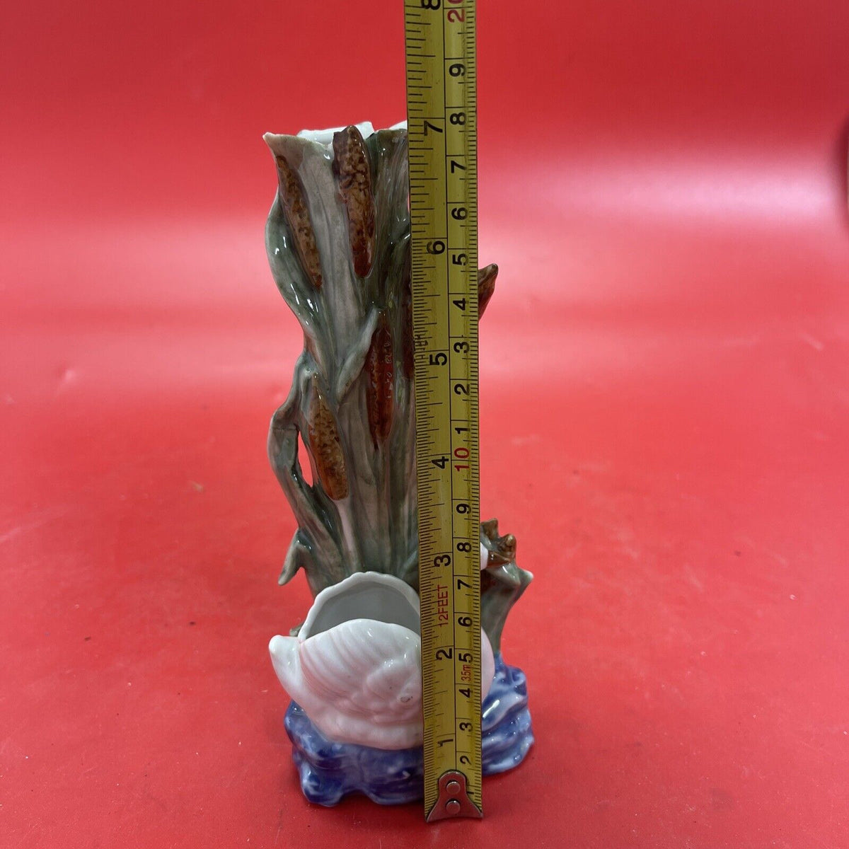 Majolica Swan & Cattails Bud Vase 7” Tall Made in Germany Signed & Numbered