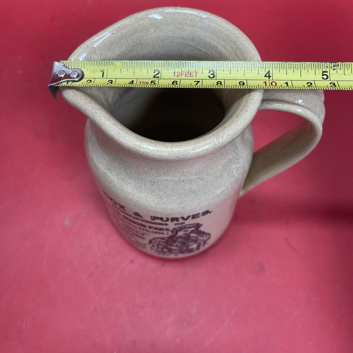 English Stoneware Pitcher, Advertising Stoneware Cox and Purves England VGC
