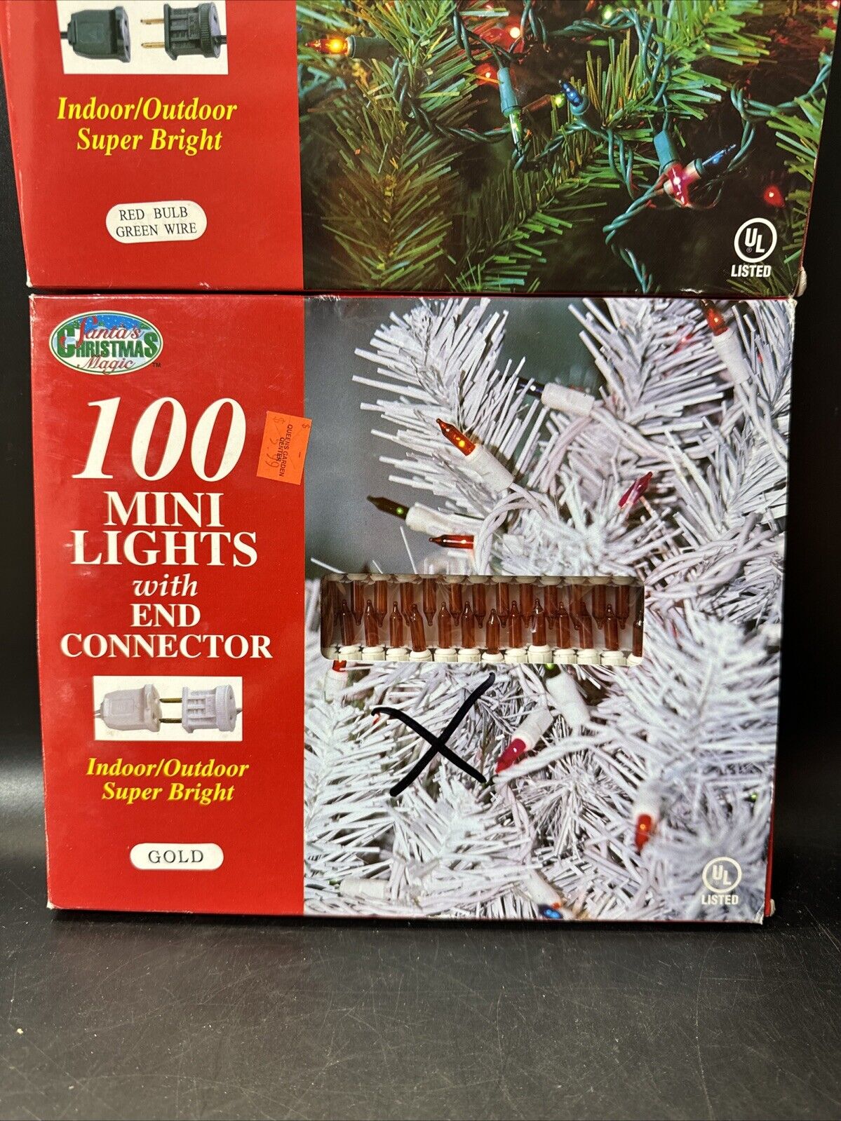 Lot of 2 Santa's Magic 100ct Mini String Lights Gold And Red/ Lot Of 2